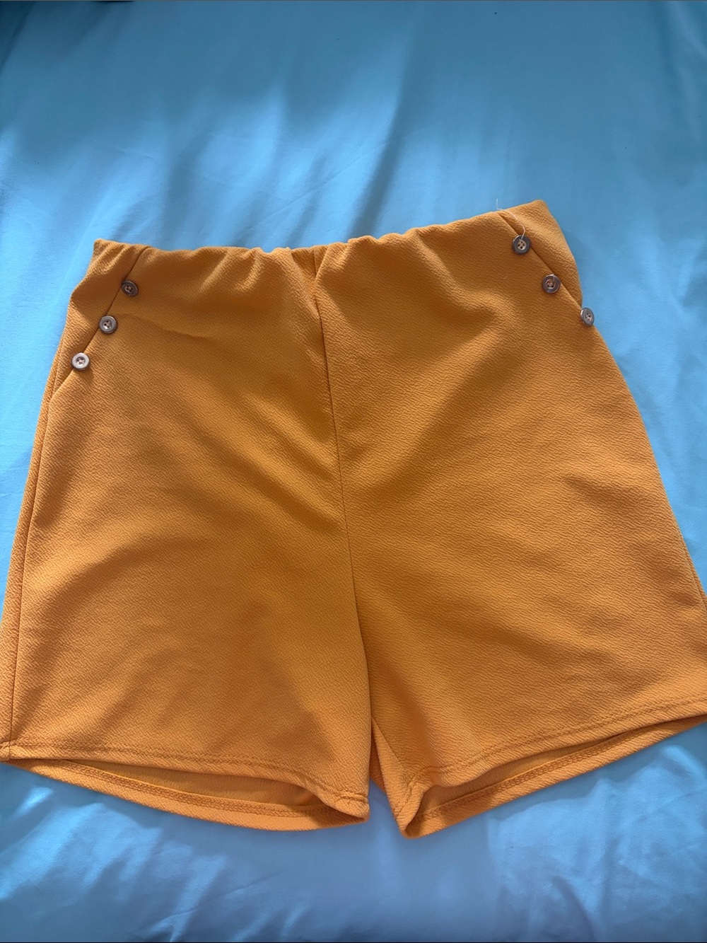 High-Waist Mustard Yellow Button Accent Bermuda Shorts